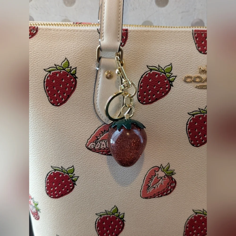 3pc Coach Beige Coated Canvas Strawberry Tote & Matching Wristlet/ Charm🍓 - Picture 6 of 16